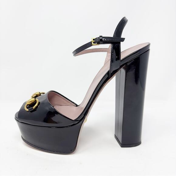 Gucci Claudie Horsebit Patent Leather Platform Sandals Heels - Picture 8 of 11